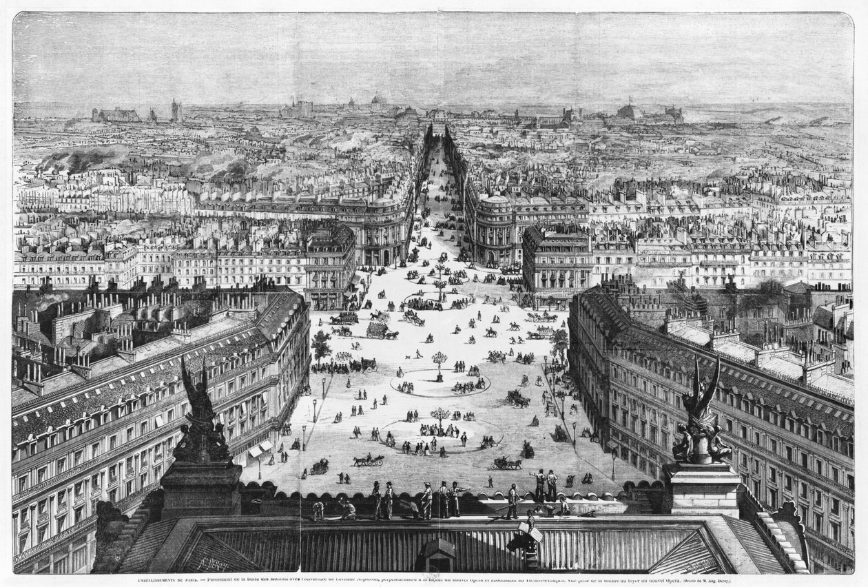 Pariisin parannukset, Avenue Napoleonin avaaminen Butte des Moulinsin rakentamisen jälkeen, 1877. tekijältä Auguste Victor Deroy