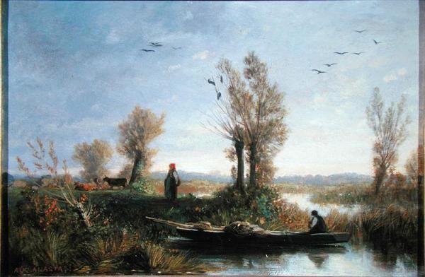 The Banks of a Canal (öljy kankaalle) tekijältä Auguste Paul Charles Anastasi
