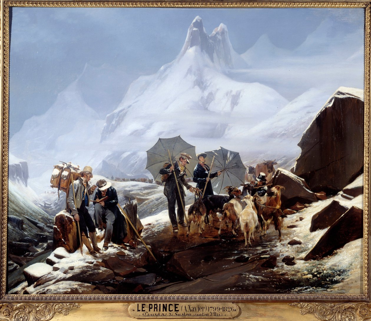 Sustenin maisema (Sveitsin Alpit). Auguste Xavier Leprincen (1799-1826) maalaus tekijältä Auguste Xavier Leprince