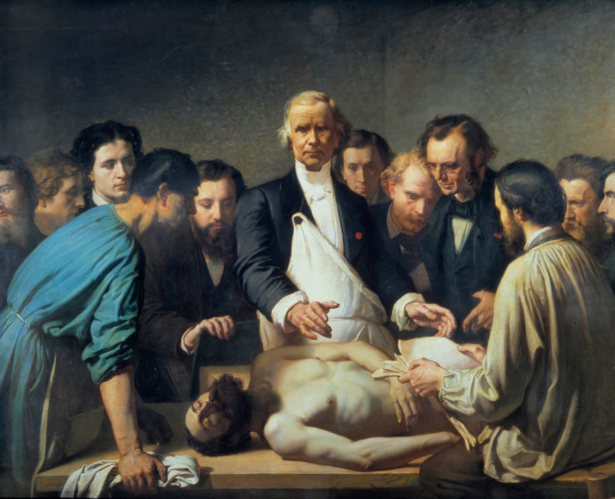 Tohtori Alfred Velleau (1795-1867) Charityssa jatkaa ruumiinavaukseen Lääkäri, jota ympäröivät opiskelijat, jotka ovat valmiita puuttumaan ruumiiseen. François Feyen Perrinin (1826-1888) maalaus. 1800-luvulla. Tours musee des Beaux Arts - Alfred Velpeau tekijältä Auguste (after) Feyen Perrin
