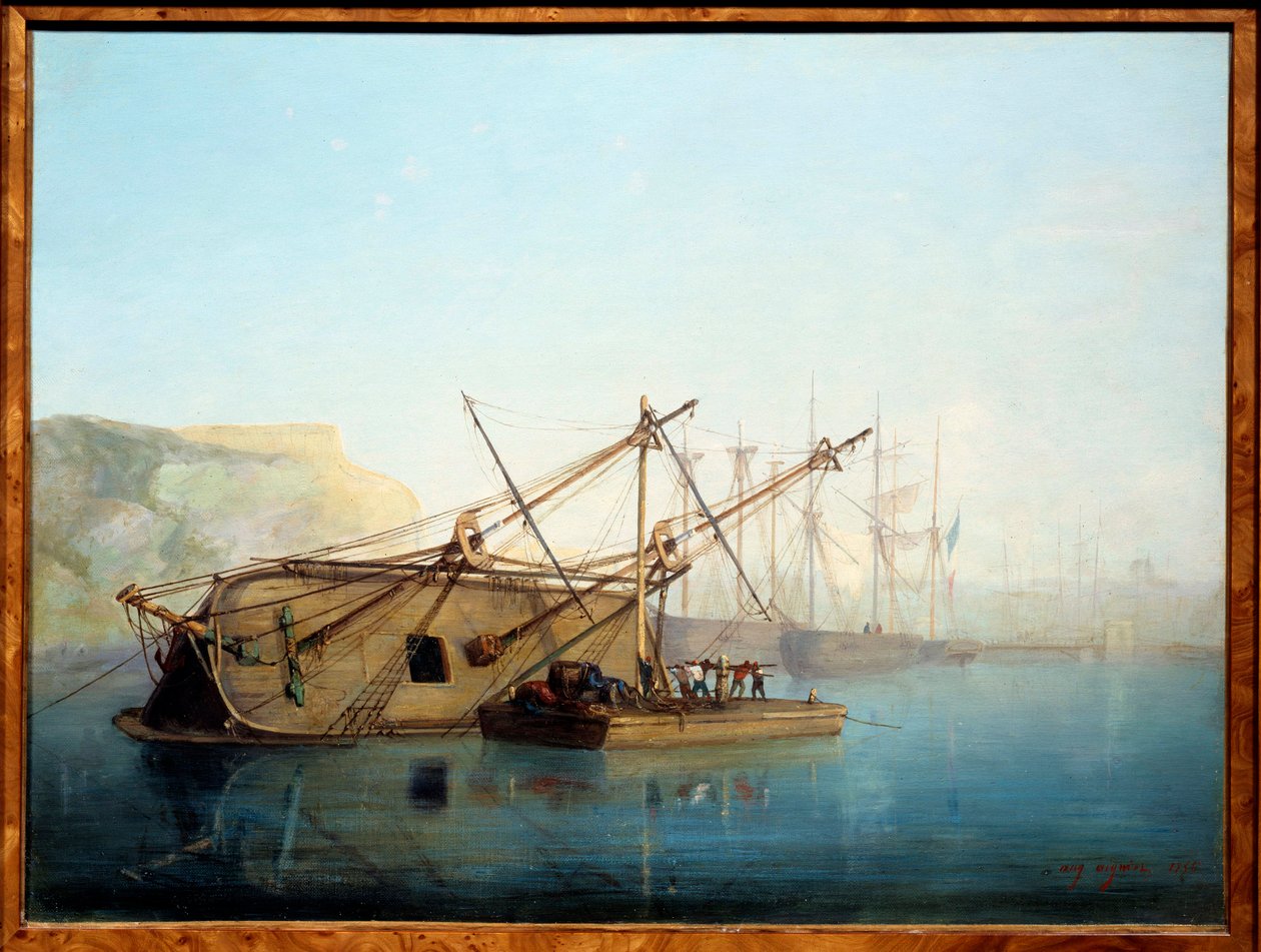 Purjevene, jossa on Auguste Aiguierin (1819-1865) vesiväri tekijältä Auguste Aiguier