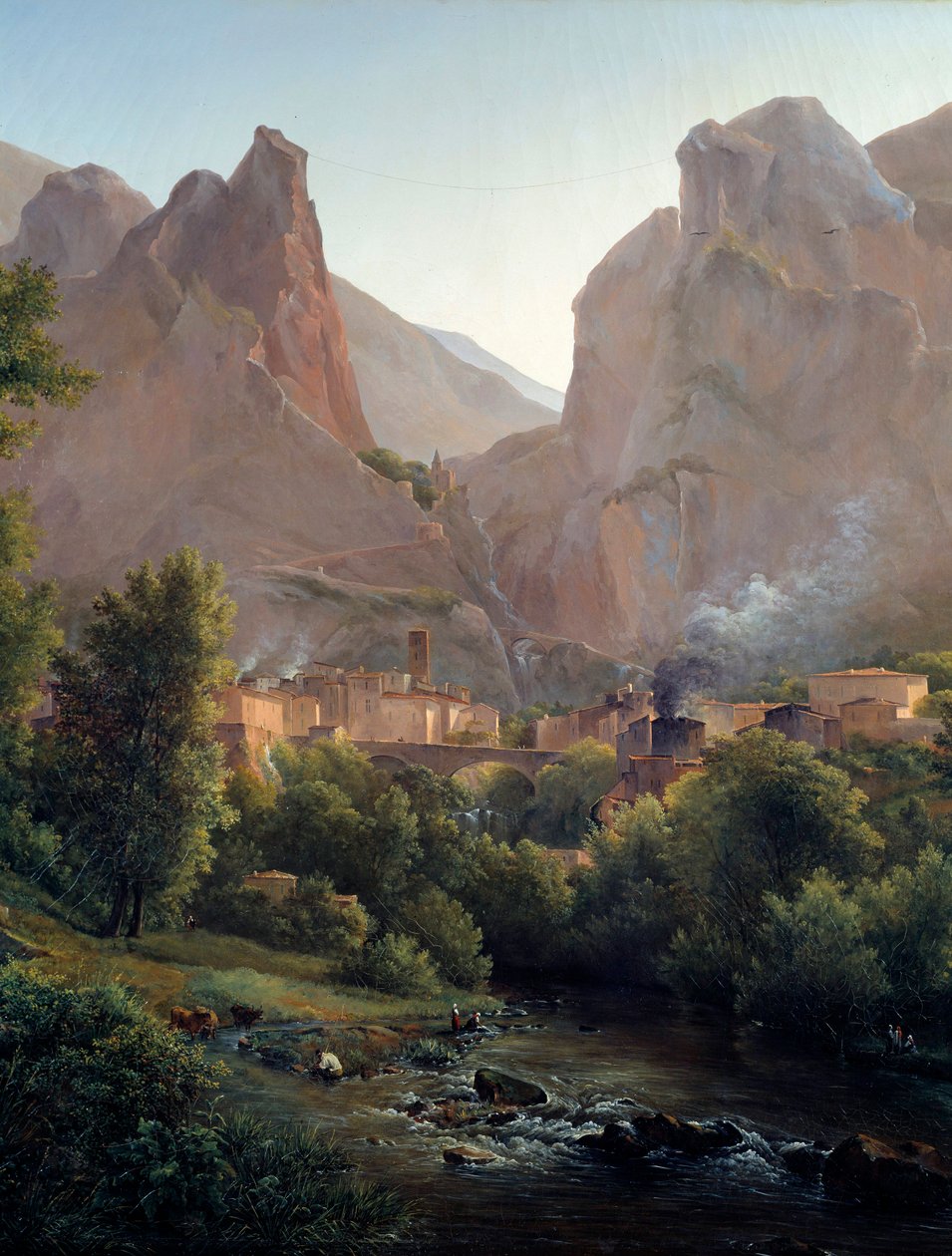 Moustiers Sainte Marien kylä (Moustiers Sainte-Marie) Yksityiskohta. Auguste Becin (1797-1874) maalaus 1800-luvulta Aix en Provence, Musee Granet tekijältä Auguste Bec