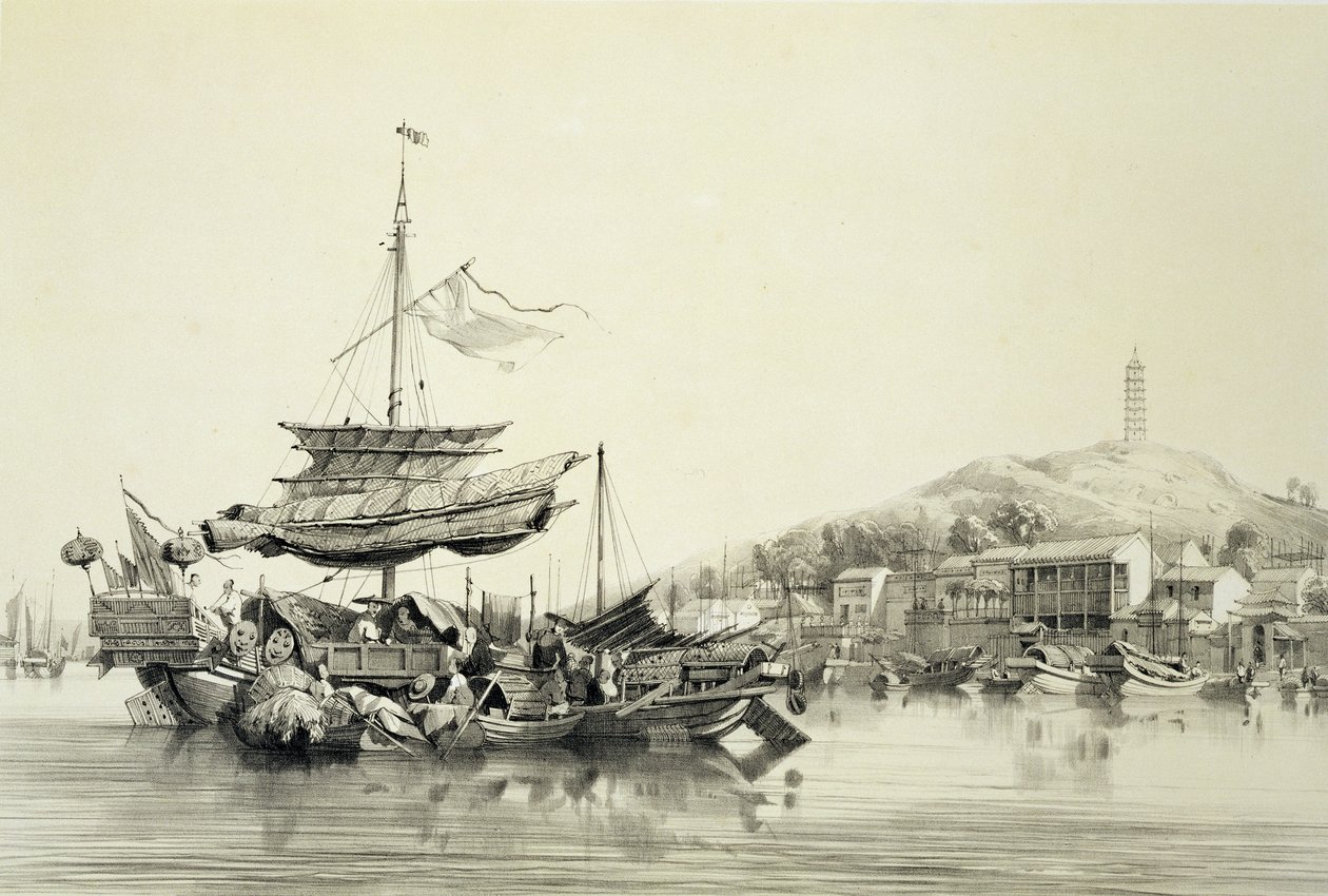 Hong Shang, levy 17 julkaisusta "Sketches of China", kaiverrus Eugene Ciceri (1813-90) 1842 (sävytetty litho) tekijältä Auguste Borget