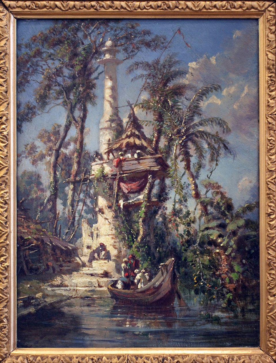 Observatorio Hoogly-joen rannalla (Bengal, Intia). Auguste Borgetin (1808-1877) maalaus, öljy mahonkipuulle tekijältä Auguste Borget