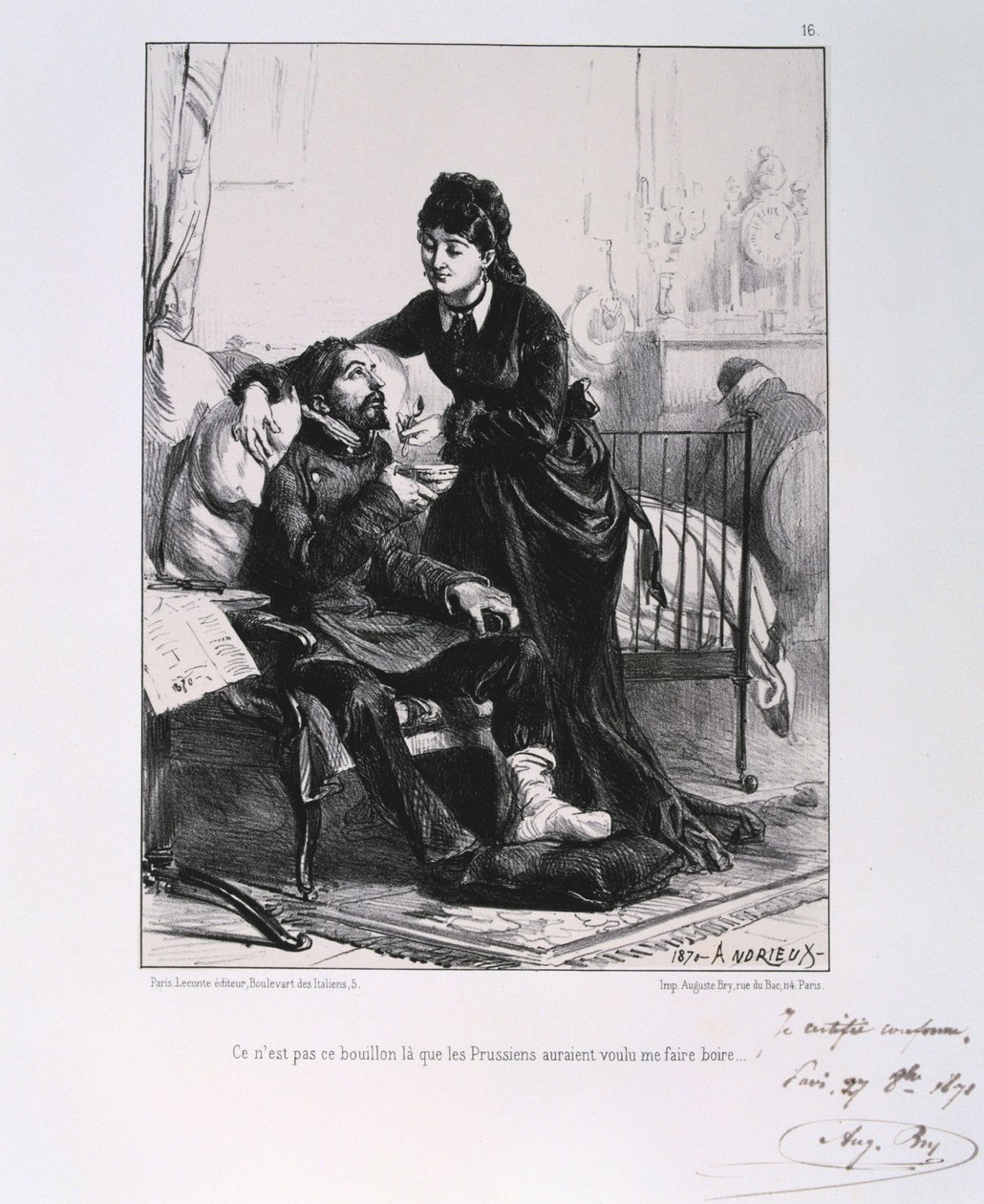Nainen ruokkimassa haavoittunutta sotilaskeittoa, Pariisin piiritys, Ranskan ja Preussin sota, 1870 1871 tekijältä Auguste Bry