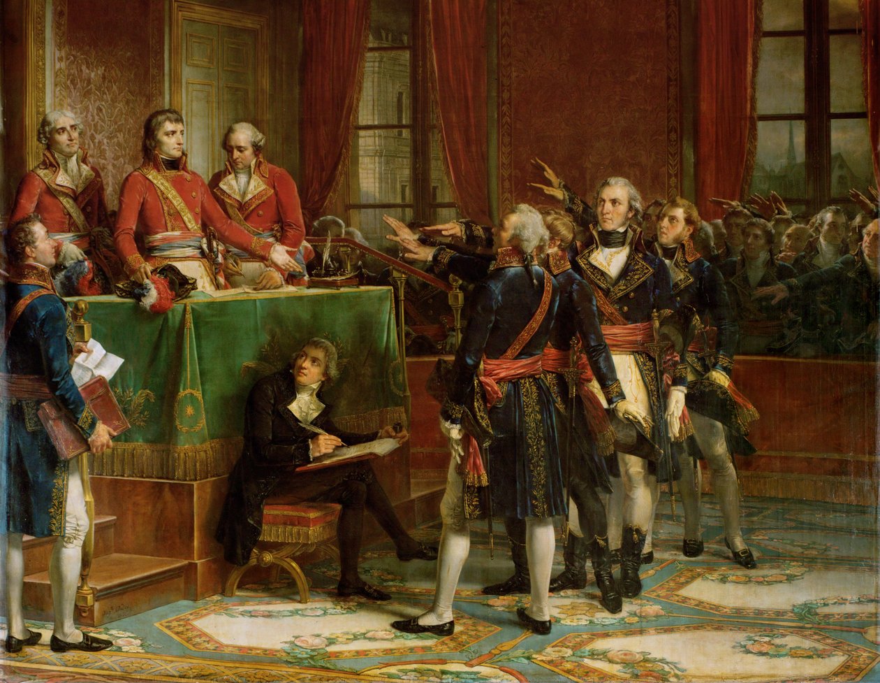 Valtioneuvoston asentaminen Luxemburgin palatsissa 25. kesäkuuta ... (öljy kankaalle) tekijältä Auguste Couder