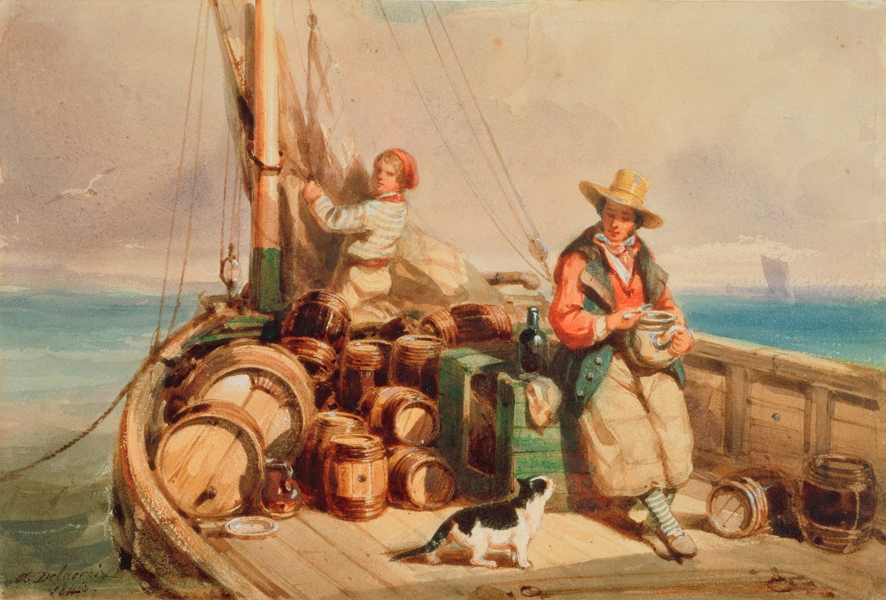 Kaksi hahmoa veneessä, 1843 (wc paperilla) tekijältä Auguste Delacroix