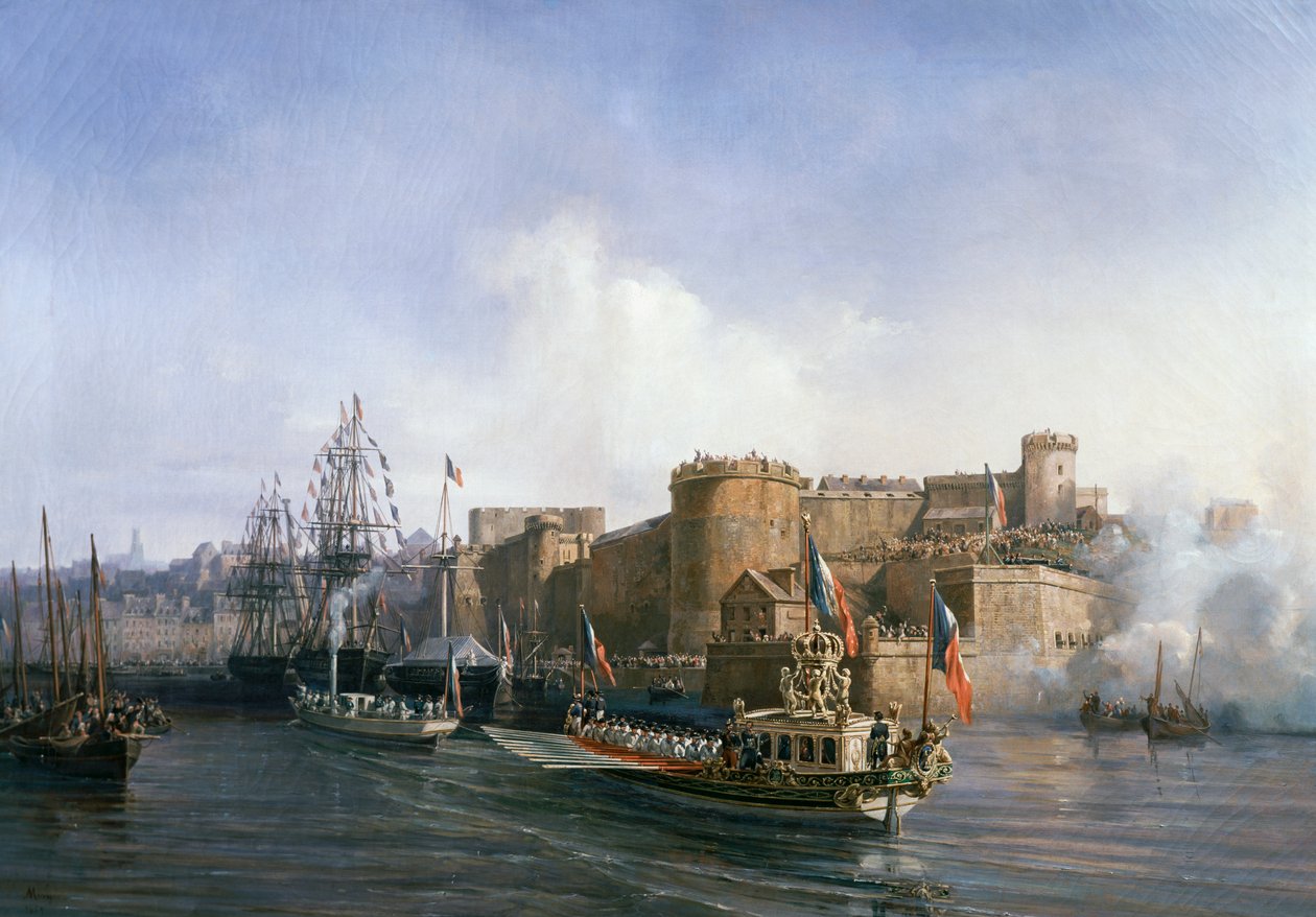Napoleon III:n vierailu Brestissä, keisarin vene saapumassa satamaan 11. elokuuta tekijältä Auguste Etienne Francois Mayer