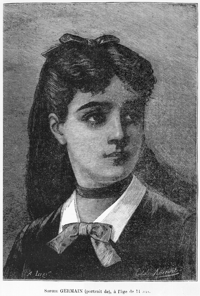 Sophie Germain (1776-1831) 14-vuotiaana, kuvitus teoksesta "Histoire du Socialisme", noin 1880. tekijältä Auguste Eugene Leray