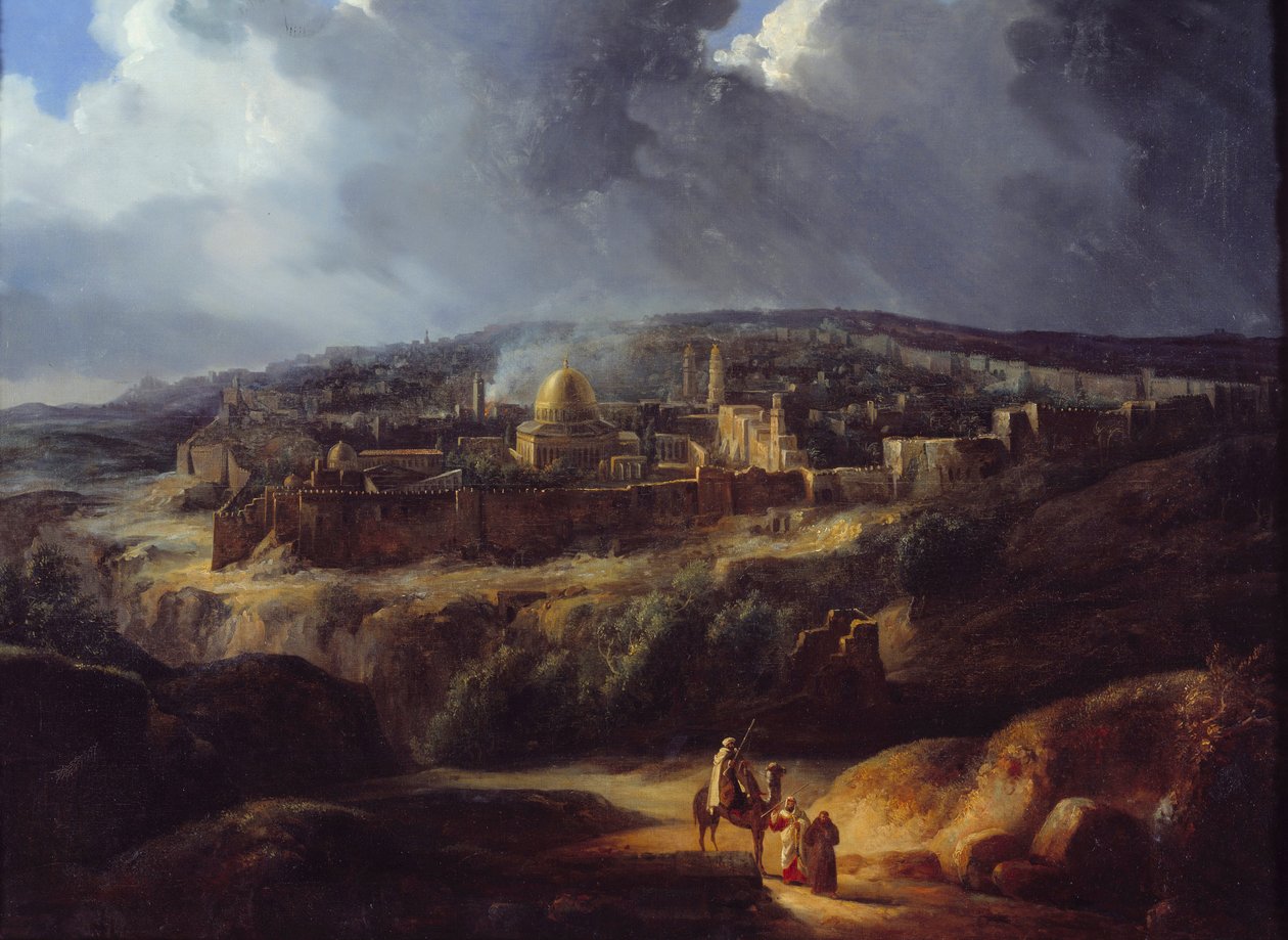 Näkymä Jerusalemiin, otettu Joosafatin laaksosta. Auguste Forbinin maalaus (1777 - 1841) tekijältä Auguste Forbin