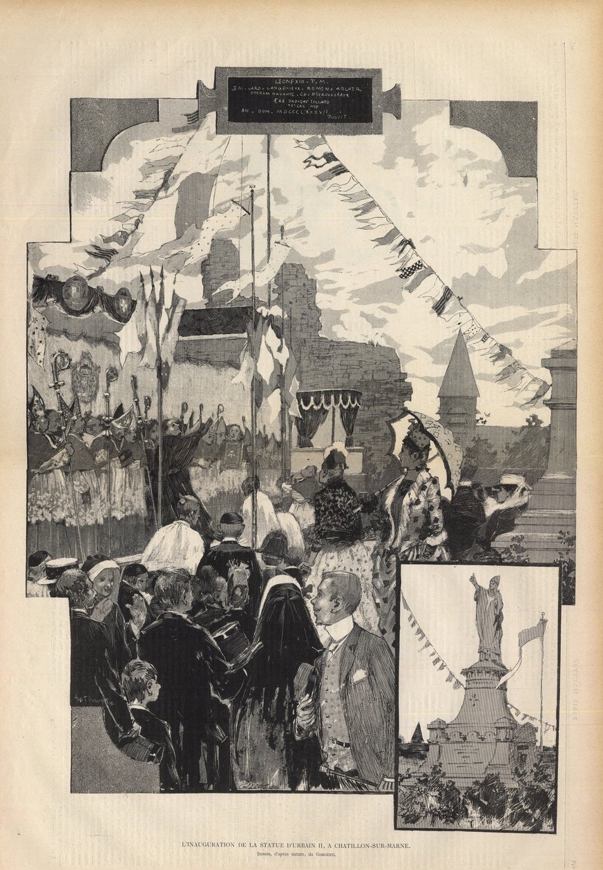 Paavi Urbanus II:n patsaan avajaiset CHATILLON-SUR-Marnessa 21. heinäkuuta 1887. Auguste Francois Marie Gorguet