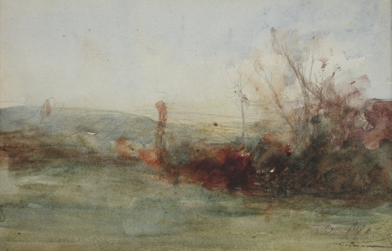 Maisema, n. 1853-65 (akvarelli paperille) tekijältä Auguste Francois Ravier