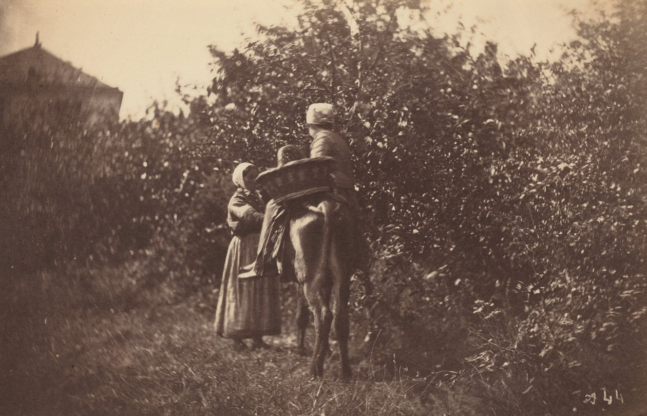 Kaksi naista ja aasi, 1870-luvun loppu (kuva) tekijältä Auguste Giraudon