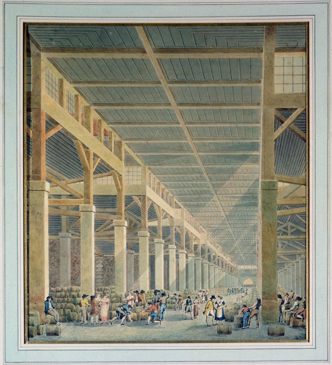 Näkymä "La Halle aux Vins" -kadulle, ennen vuotta 1808 tekijältä Auguste Hibon