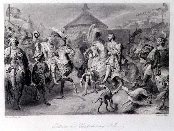 Kokous kultakankaan kentällä, 24. kesäkuuta 1520, kaivertanut Millin (kaiverrus) tekijältä Auguste Hyacinthe (after) Debay
