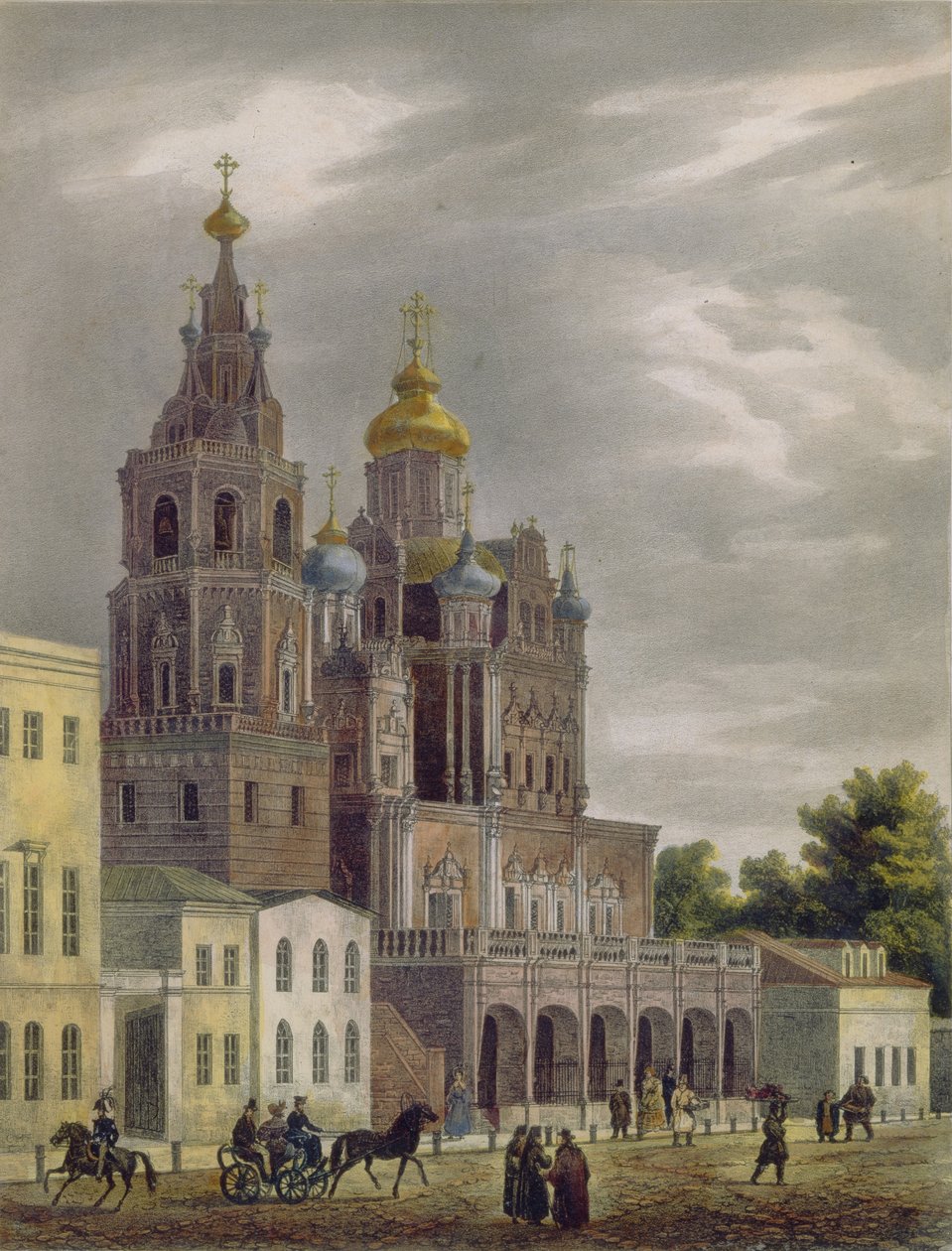 Theotokosin kirkko Pokrovka-kadulla Moskovassa, 1825 tekijältä Auguste Jean Baptiste Antoine Cadolle