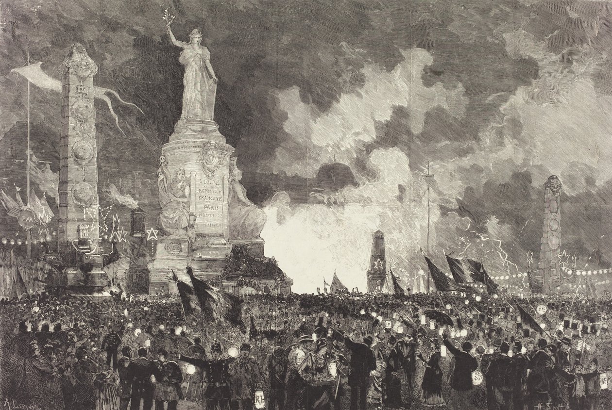 14. heinäkuuta. Place de la Républiquen valaistus, 1883. tekijältä Auguste Lepere