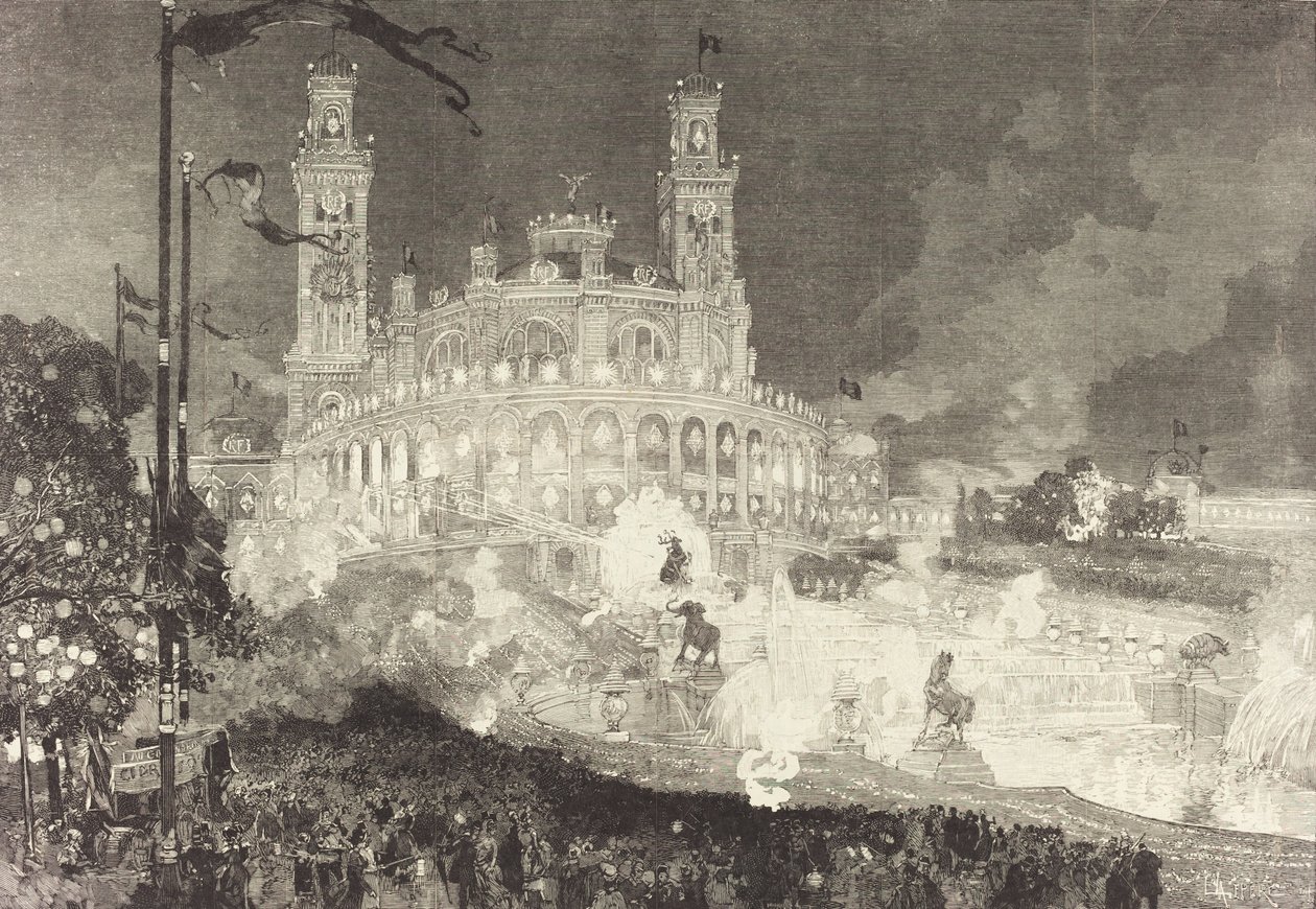 14. heinäkuuta. Palais du Trocadéron valaistus, 1883. tekijältä Auguste Lepere