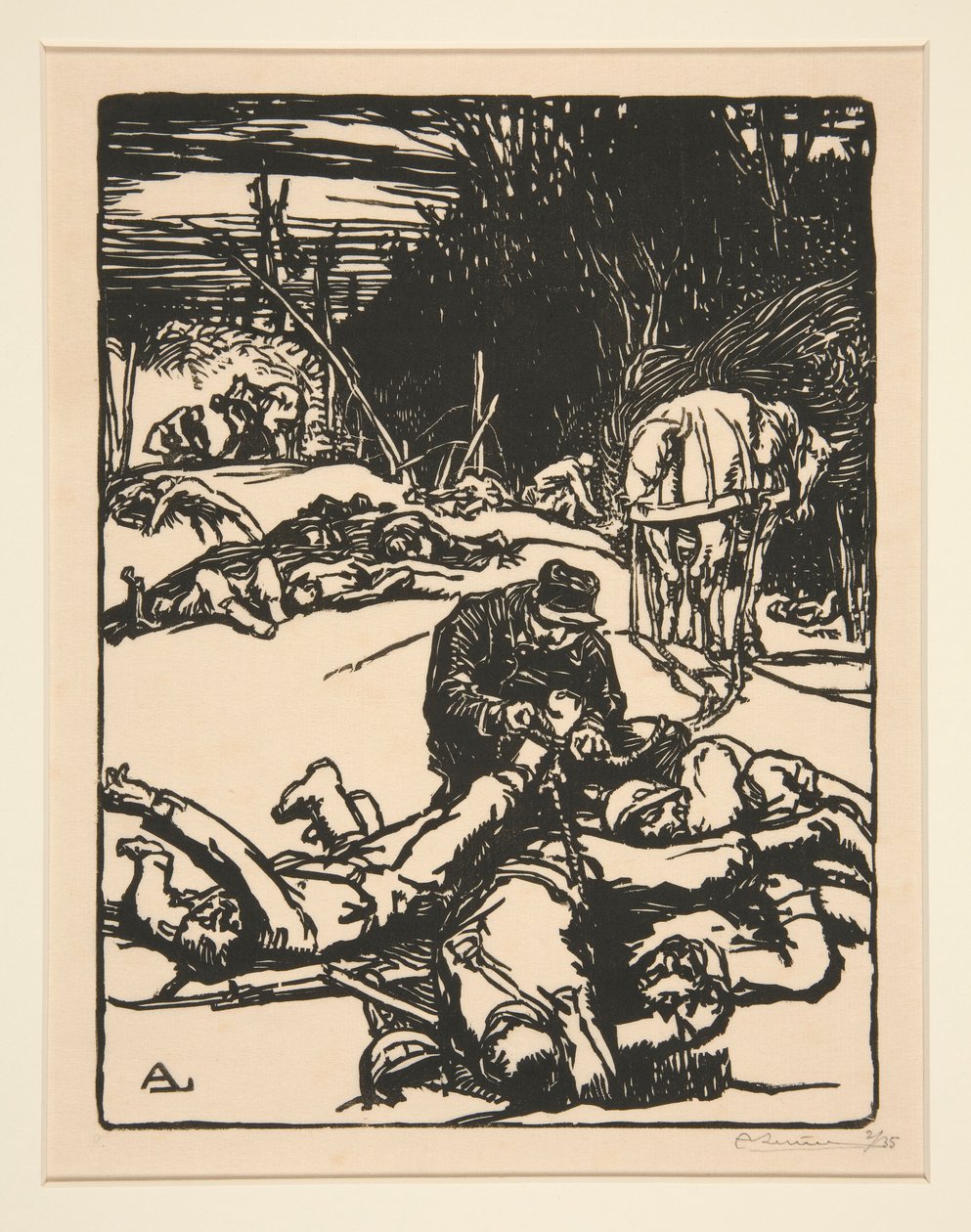 Huhtikuussa taistelu (Taistelun jälkeen), La Guerre de 1914, ensimmäinen sarja, nro 14 tekijältä Auguste Lepere