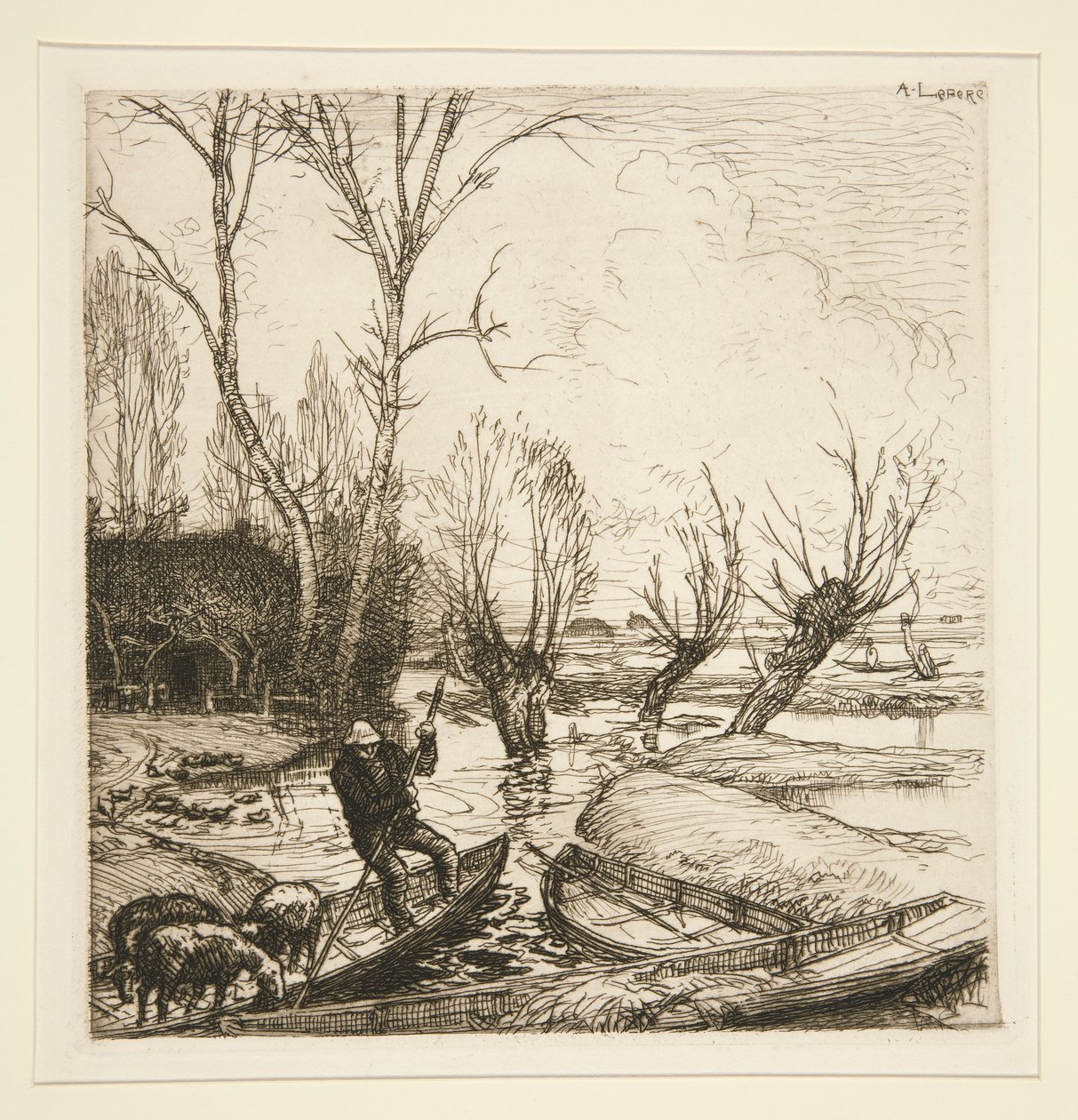 Tulvassa suolla - Paimen (The Flooded Marais - The Shepherd) tekijältä Auguste Lepere