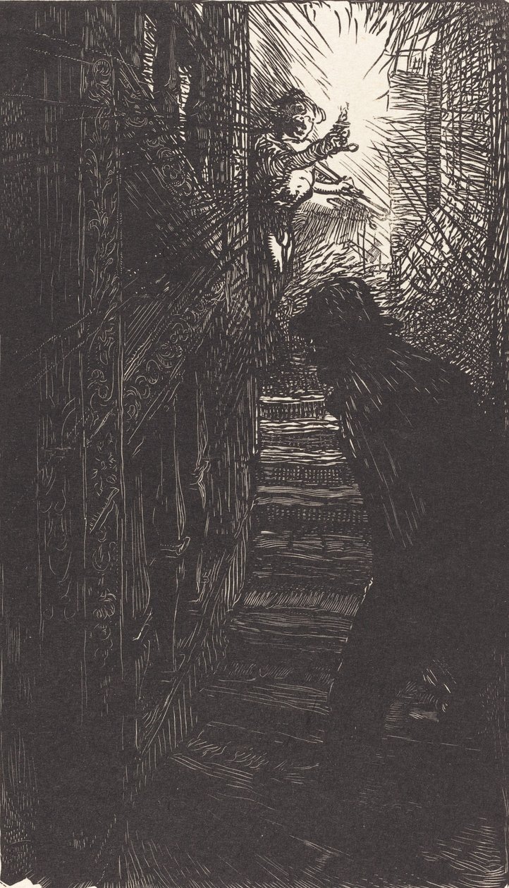Veistoksellinen portaikko rue Boutebrie, julkaistu 1901. tekijältä Auguste Lepere