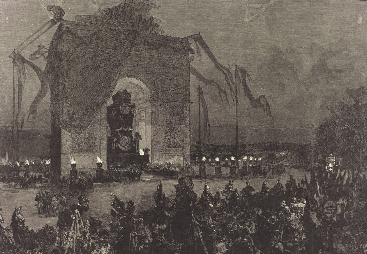 Victor Hugon hautajaiset. Vigilia, 1885. tekijältä Auguste Lepere