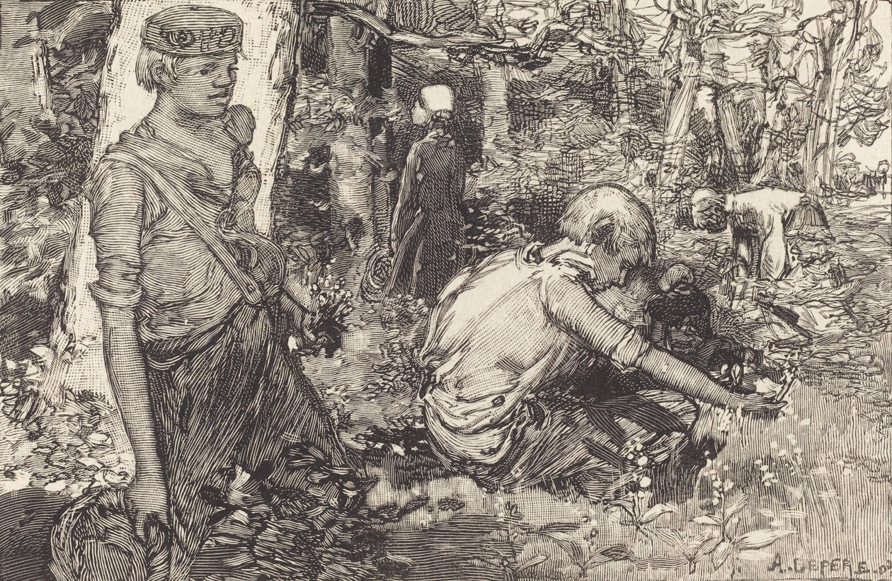 aAplec de lliri de maig La cueillette du muguet, 1908. finlandès tekijältä Auguste Lepere