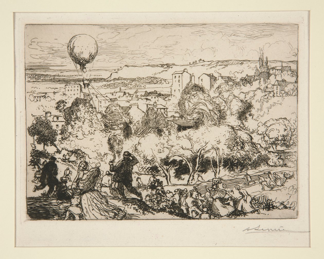 Putoava ilmapallo Pre-Saint-Gervaisissa (The Falling Balloon, Pre-Saint-Gervaisissa) tekijältä Auguste Lepere