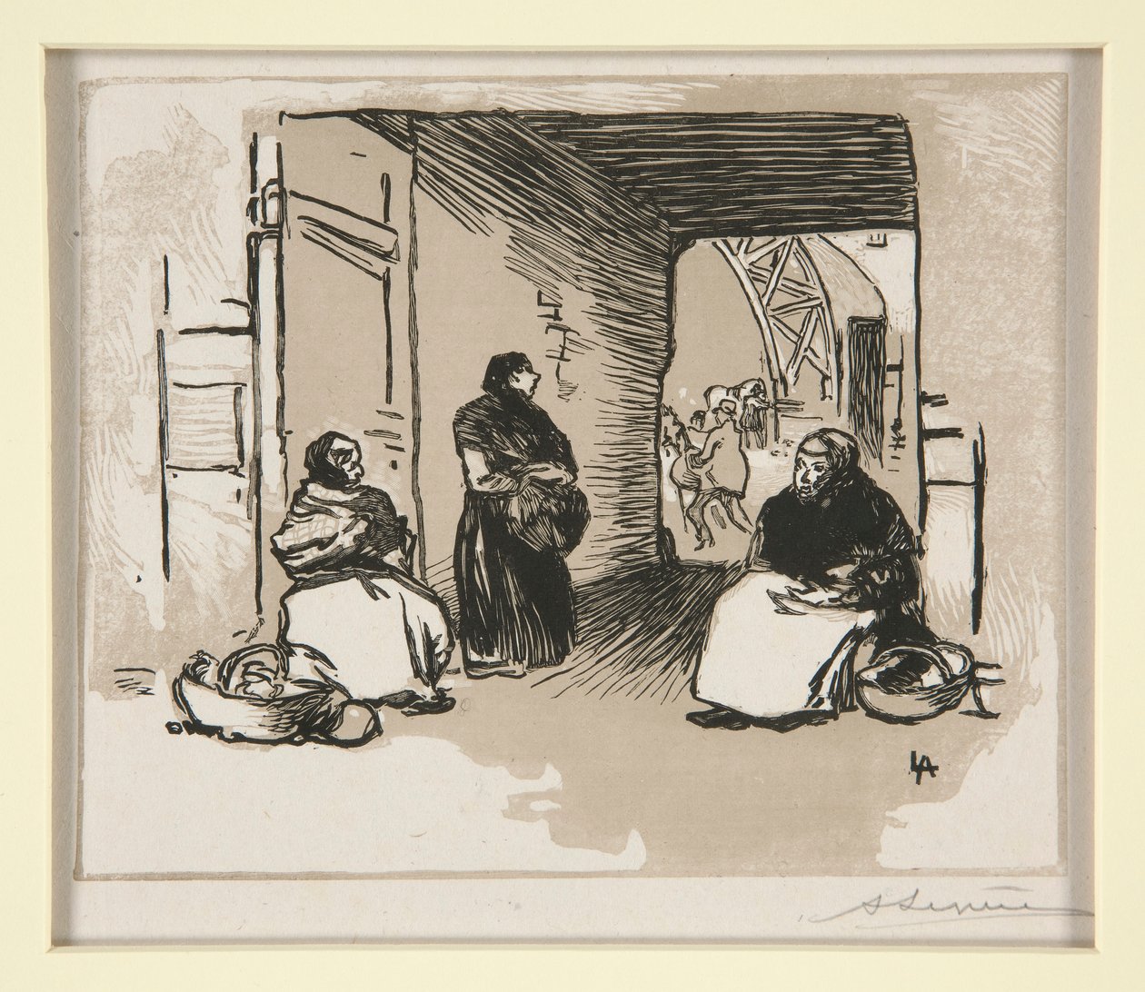 Kauppiaat korien kanssa, Rue Montorgueil (kauppiaat koreilla, Rue Montorgueil) tekijältä Auguste Lepere