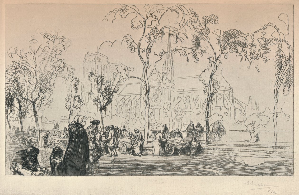 Notre Dame katsottuna Quai Montebellosta, 1915 tekijältä Auguste Louis Lepère