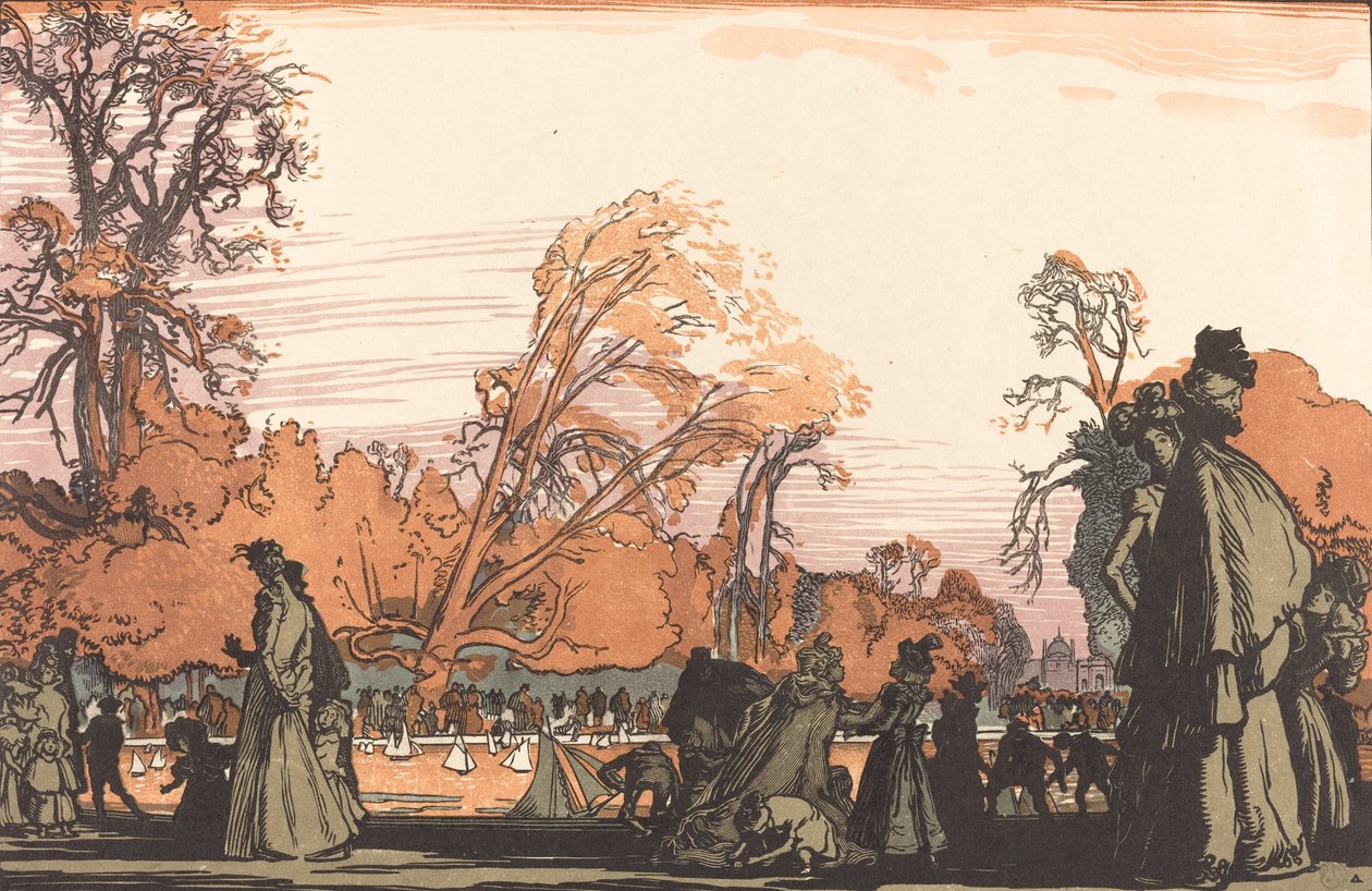 Lampi Tuileriesissa Le bassin des Tuileries, 1898. tekijältä Auguste Lepere