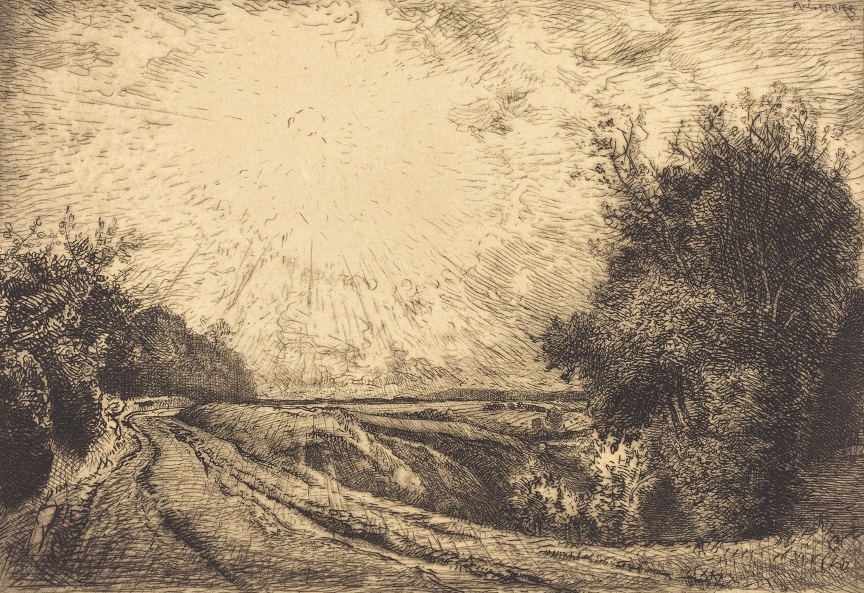 Reitti La Houssoyesta, Crevecoeur-le-Grand Route La Houssoyesta, Crevecoeur, 1913. tekijältä Auguste Lepere