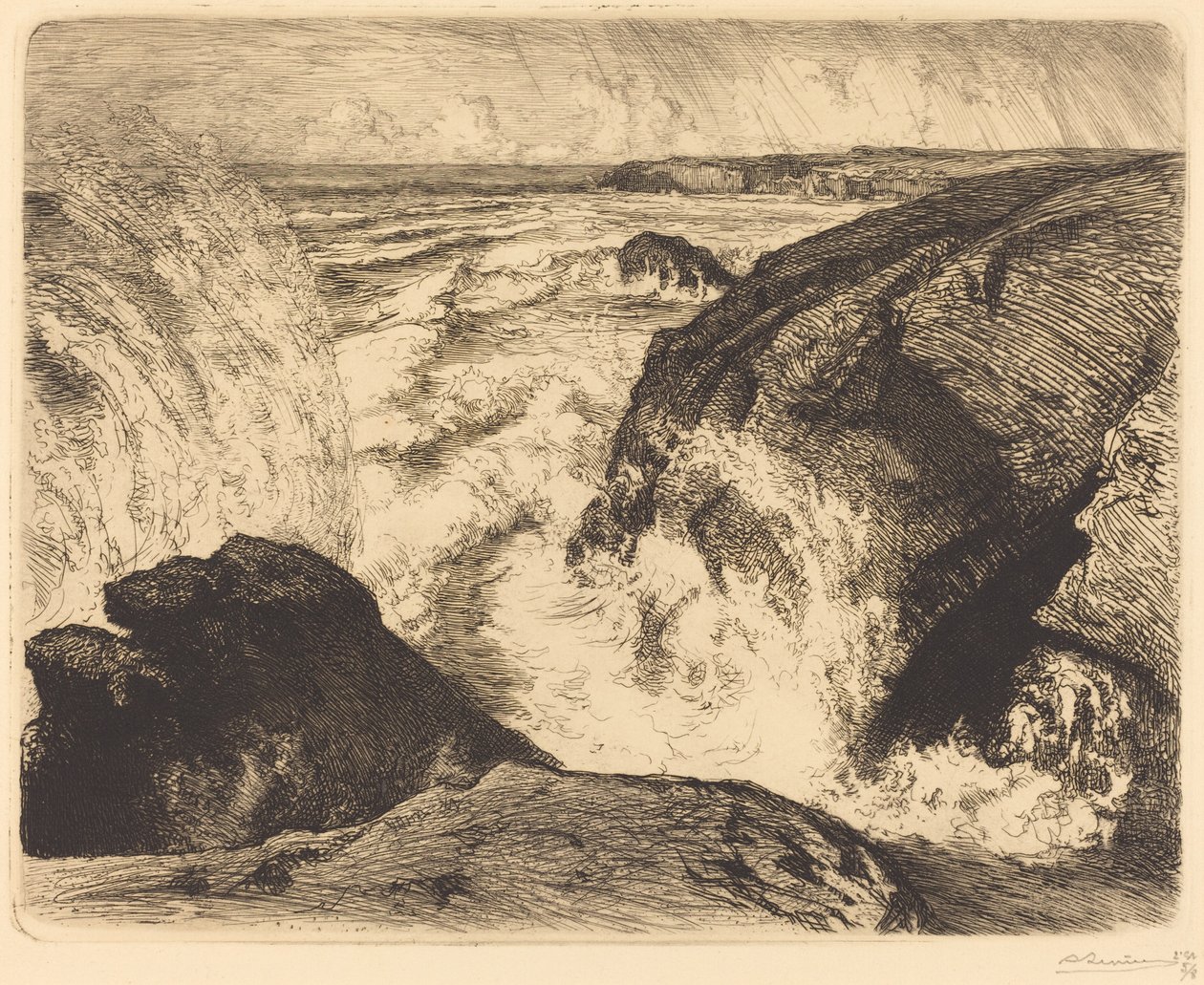 Kevätvesi, Siionin kalliot (Grande maree, rochers de Sion, Vendee) tekijältä Auguste Lepere