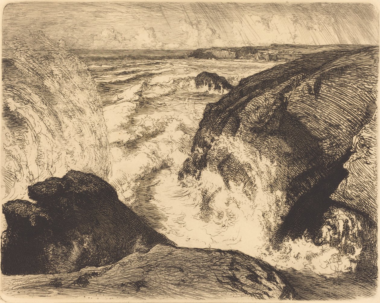 Spring Tide, Rocks of Zion Grande maree, rochers de Sion, Vendee, 1907. tekijältä Auguste Lepere