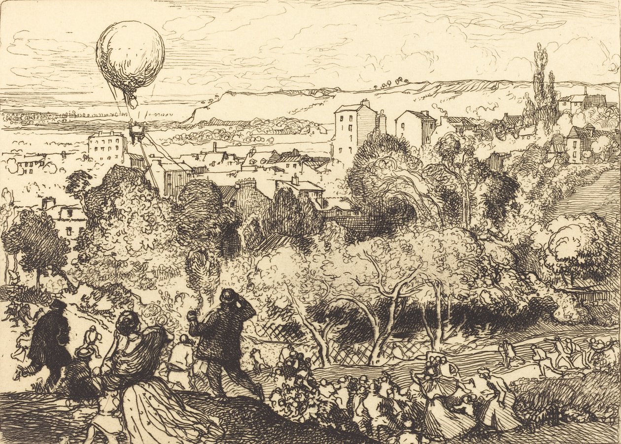 Putoava ilmapallo Pre-Saint-Gervais Lebaloon qui -haudassa, Pre-Saint-Gervaisissa, 1910. tekijältä Auguste Lepere