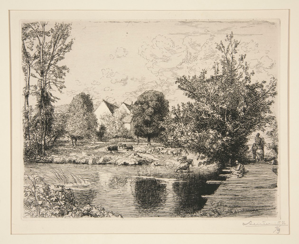 Vieille passerelle, bords du petit Morin (Vanha jalkasilta, Banks of the Small Morin) tekijältä Auguste Lepere