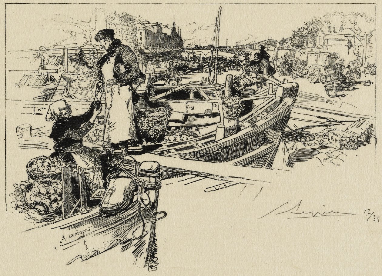 Wharf Scene, mahdollisesti 1880-luku (etsaus kudoksiin) tekijältä Auguste Louis Lepère