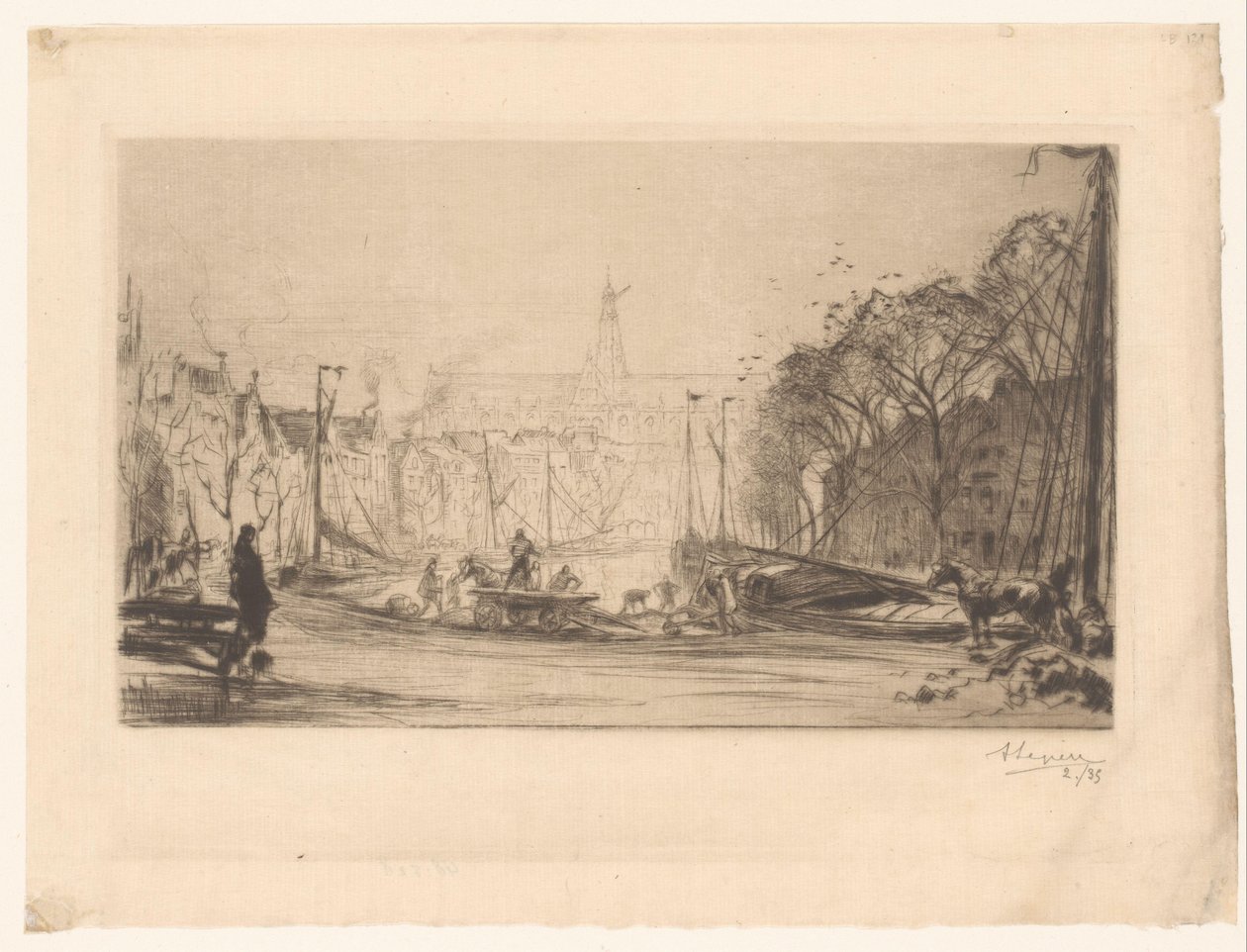 Näkymä Spaarnelle ja Sint Bavolle tekijältä Auguste Lepère (signed by artist)