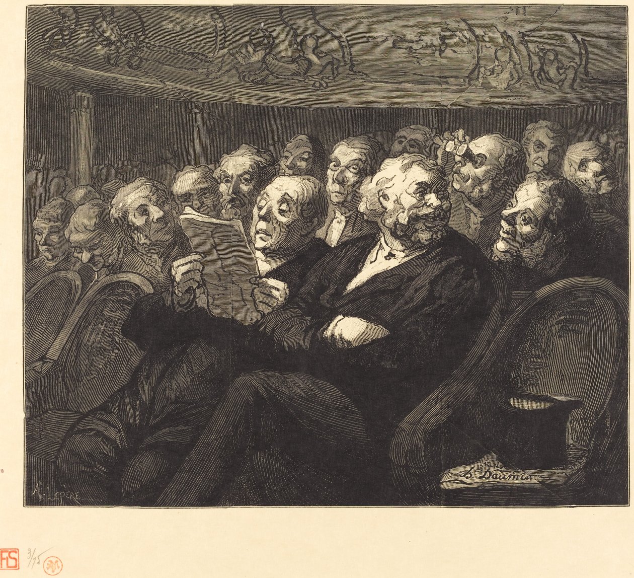 Orkesterin istuimet tekijältä Auguste Lepère after Honoré Daumier