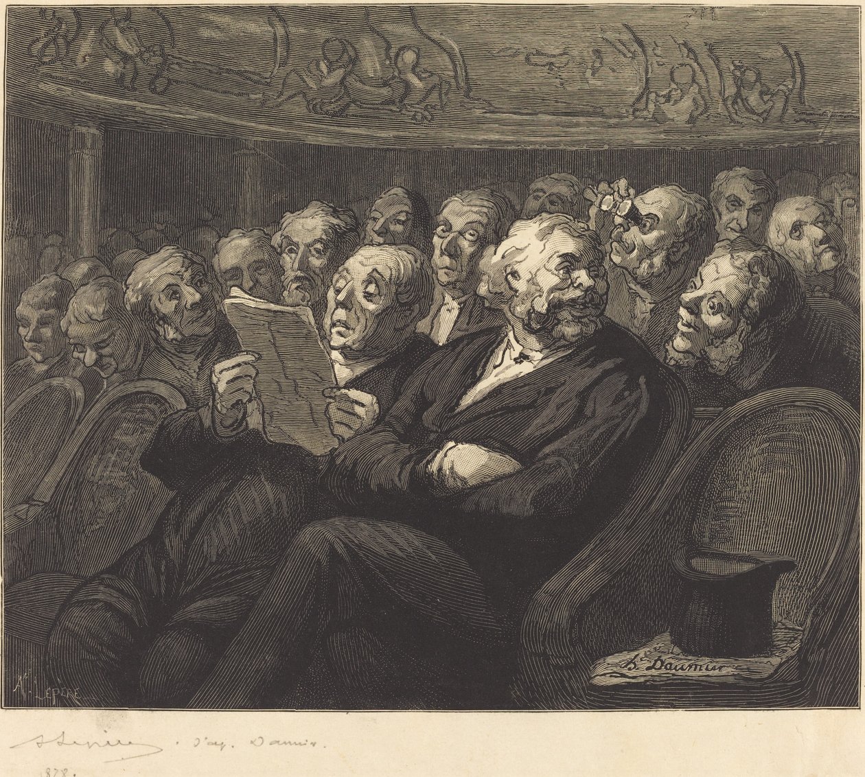 Orkesterin istuimet tekijältä Auguste Lepère after Honoré Daumier