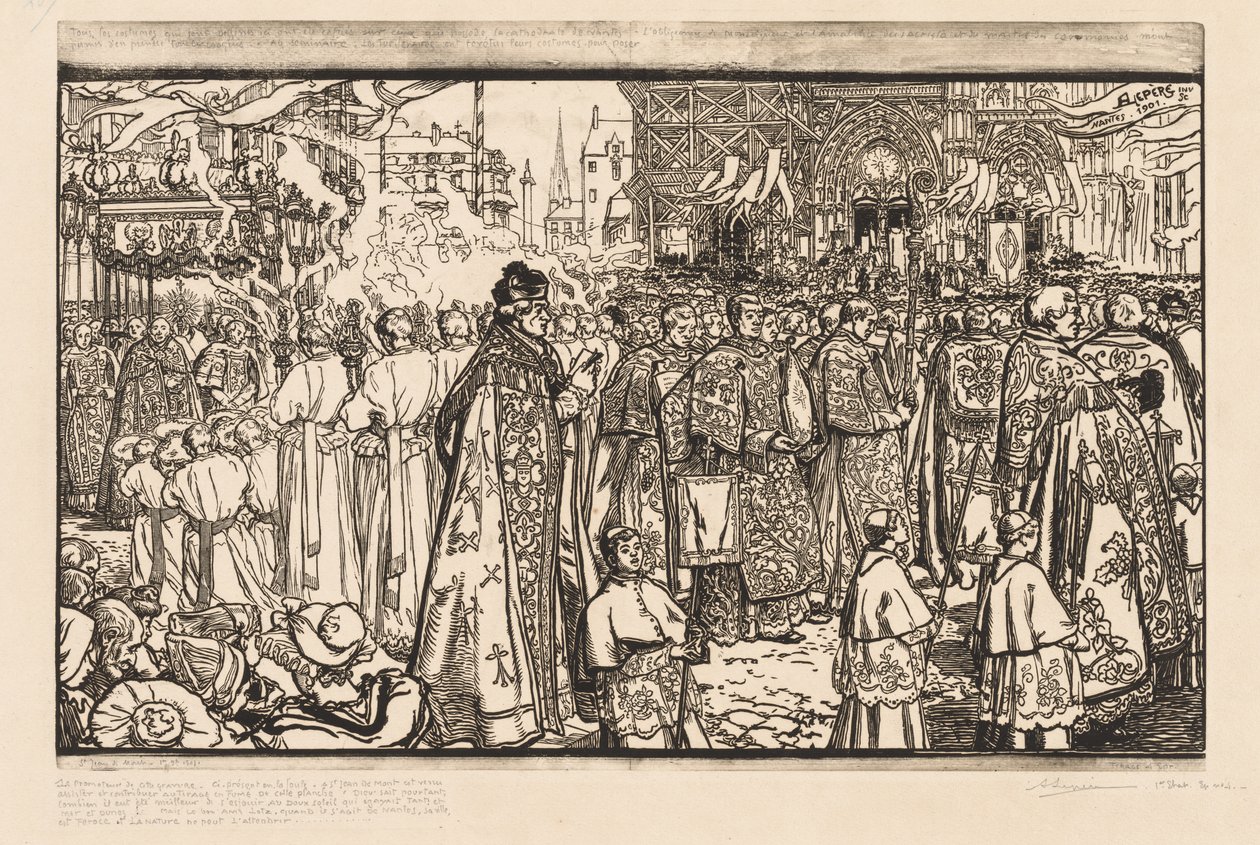 Corpus Christi -kulkue Nantesissa tekijältä Auguste Louis Lepère