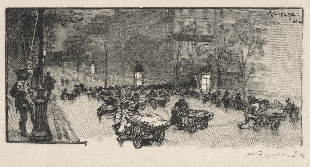 Boulevard, Faubourg Montmartren kulmassa tekijältä Auguste Louis Lepère