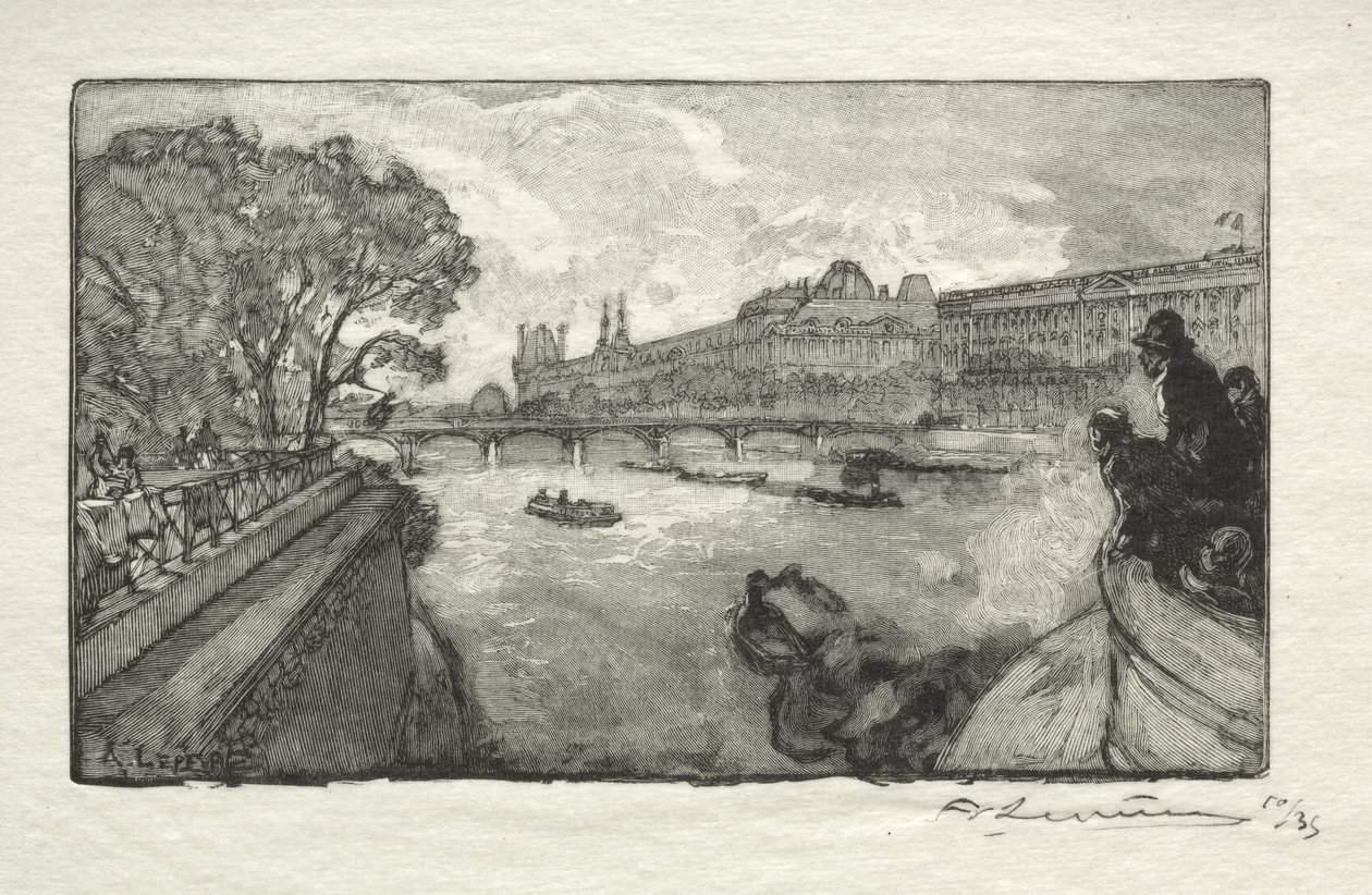 Louvre Pont Neufista katsottuna tekijältä Auguste Louis Lepère