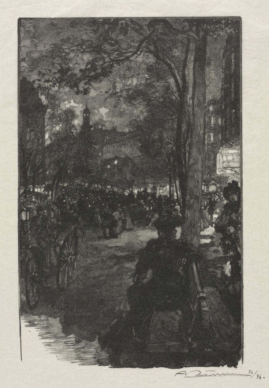 Boulevard Montmartre, ilta, 1890. tekijältä Auguste Louis Lepère