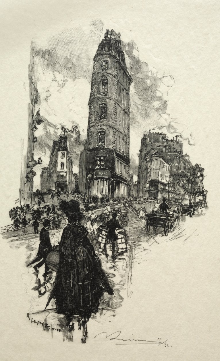 Moon Streetin kulma, 1890. tekijältä Auguste Louis Lepère