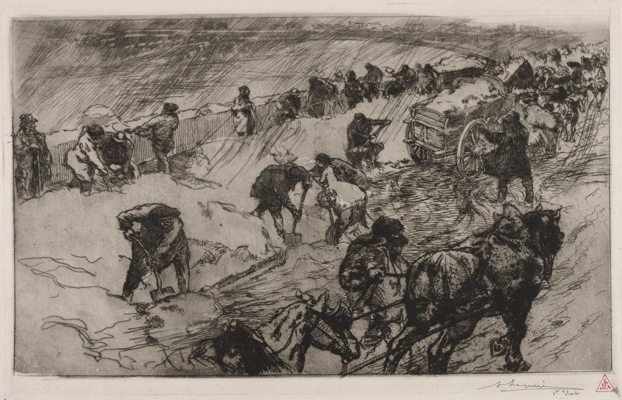 Taistele lunta vastaan, Quai aux Fleurs tekijältä Auguste Louis Lepère