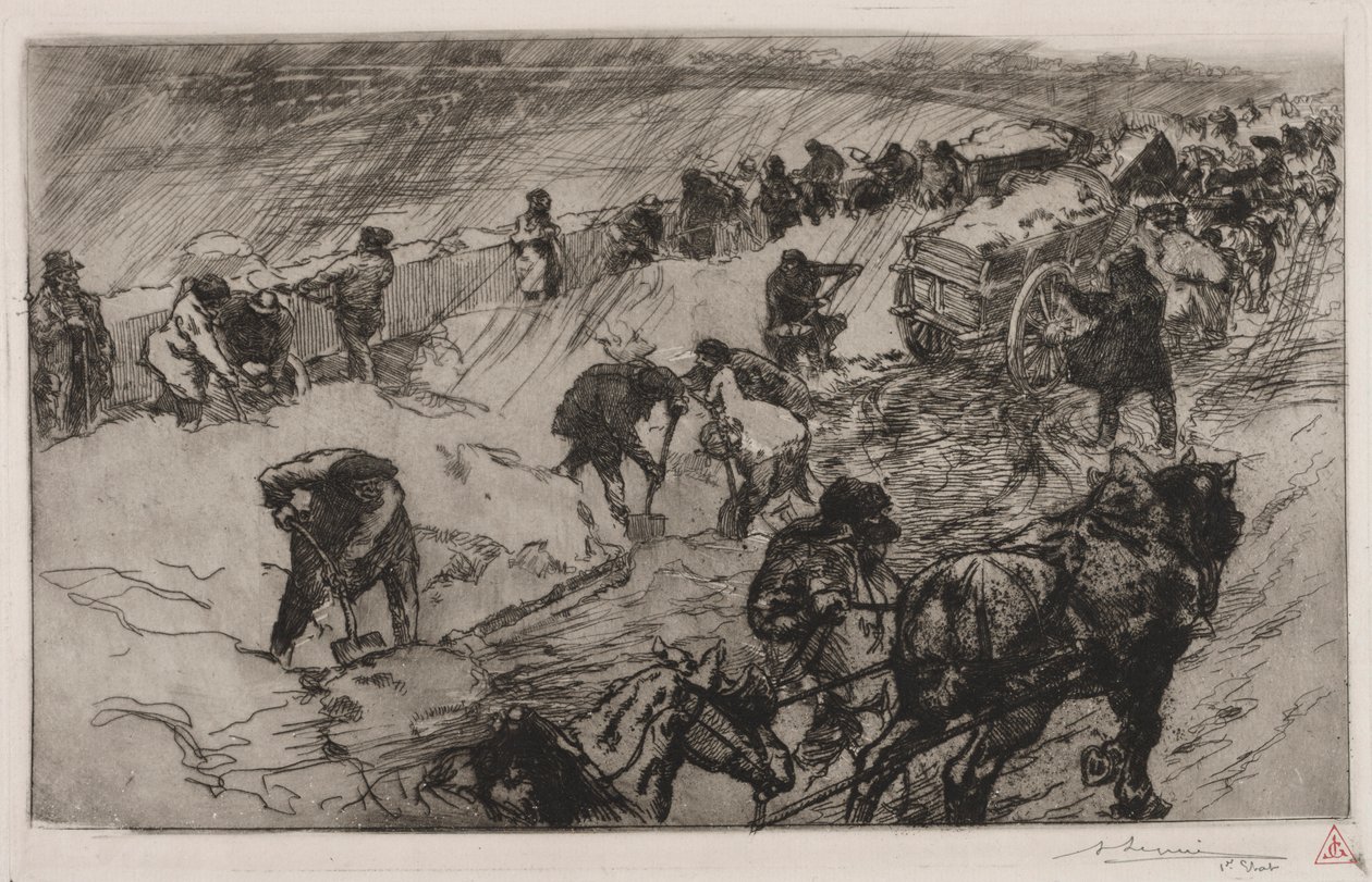 Taistelu lunta vastaan, Quai aux Fleurs, 1890. tekijältä Auguste Louis Lepère