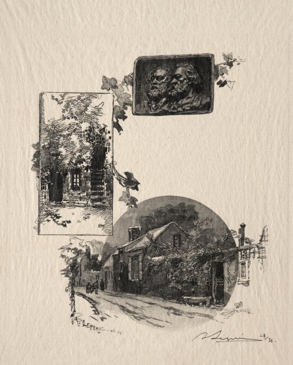 Sisäänkäynti Rousseaun työpajaan ja Maison de Milletiin, 1887. tekijältä Auguste Louis Lepère