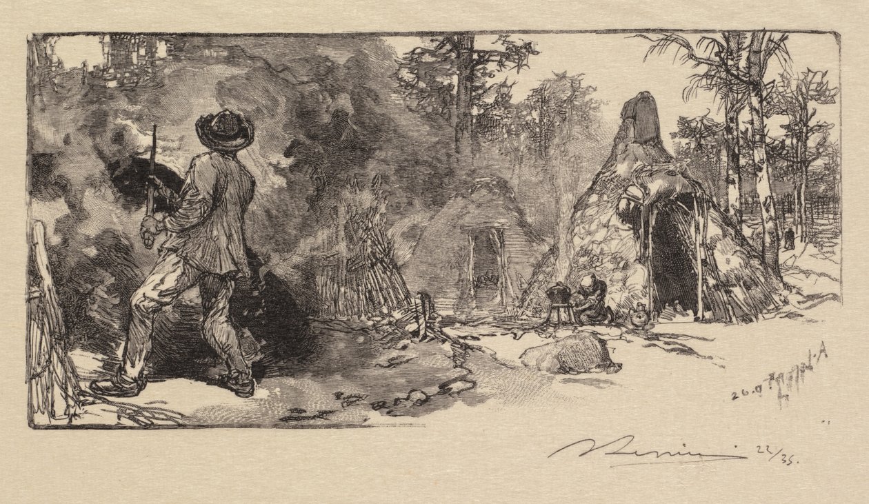 Fontainebleaun metsä: Coalmen Fontainebleaun metsä: Charbonniers, 1890. tekijältä Auguste Louis Lepère
