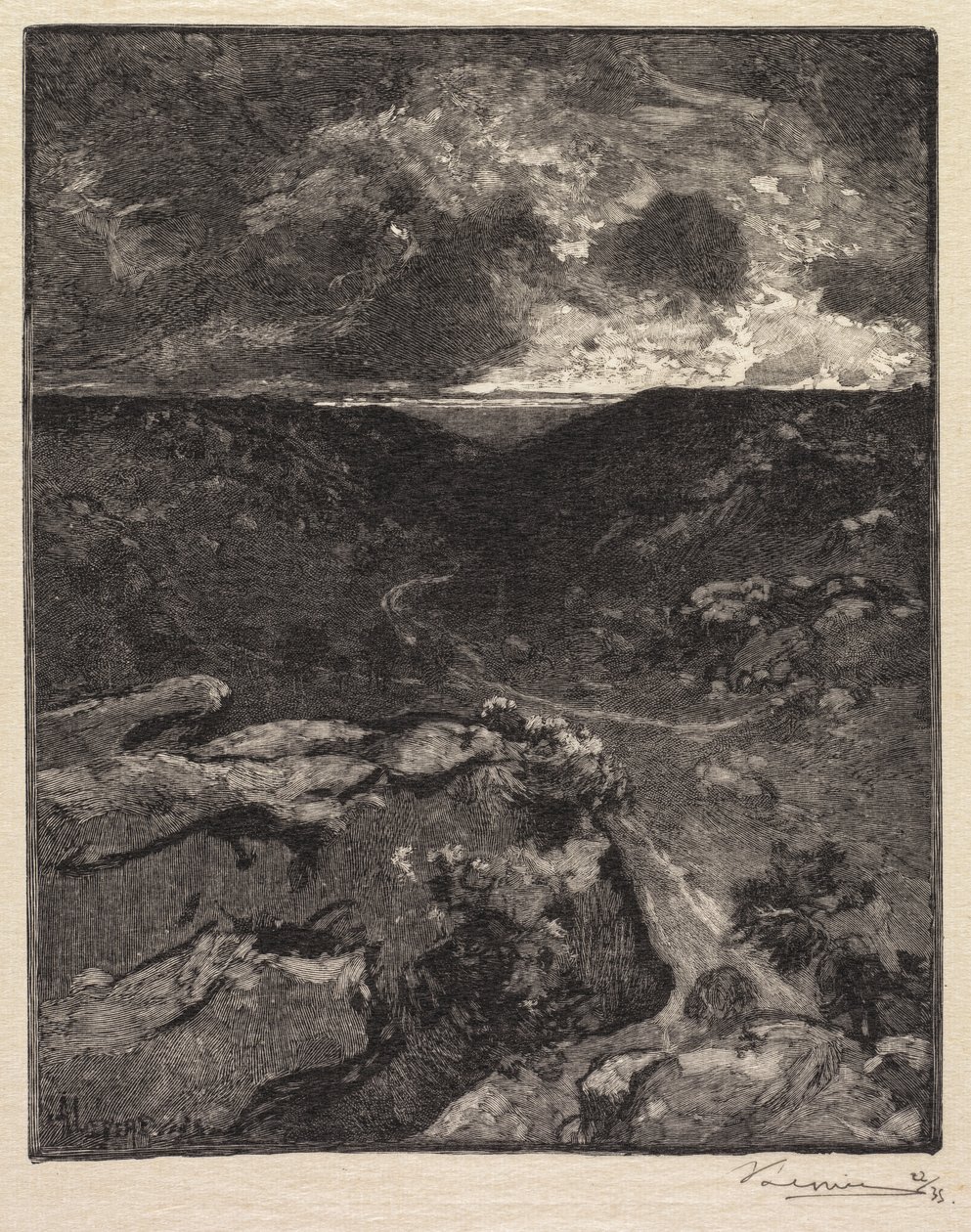 Fontainebleaun metsä: Franchardin laakso La Forêt de Fontainebleau: La Vallée de Franchard, 1890. tekijältä Auguste Louis Lepère
